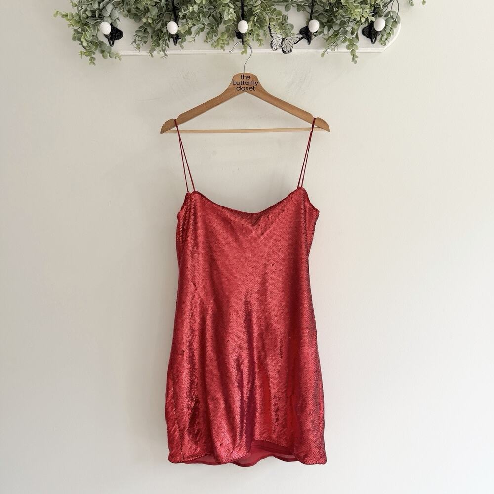 Zara Red Sequined Mini Dress New Large Holiday Party Christmas CP